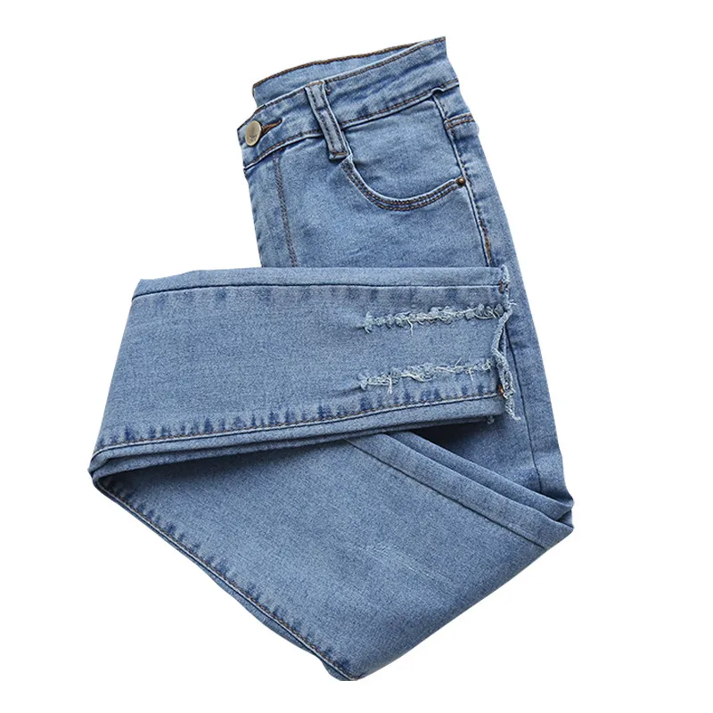 Светильник, синие джинсы с высокой талией, женские весенне-летние обтягивающие джинсы, женские рваные джинсы-карандаш, леггинсы, джинсовые штаны C4389