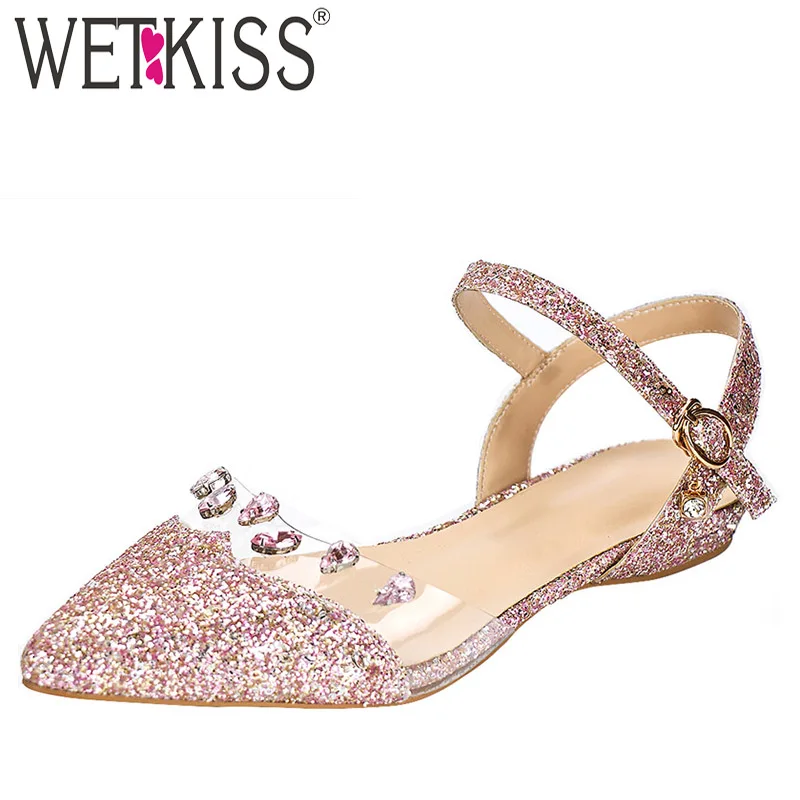 

WETKISS Flat Sandals Women Summer Sandals Buckle Fashion Bling Shoes Female Transparent Pvc Clear Ctystal Shoes Ladies 2019 New