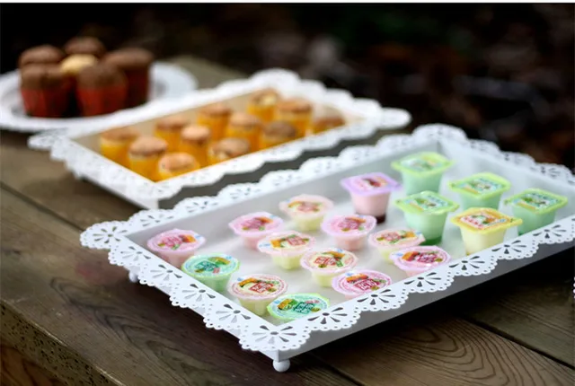 Wedding Dessert Rectangle Caketray Iron Lace Biscuits Plate Mug Up Wedding Dessert Rectangle Caketray Iron Lace Biscuits Plate Mug Up Serving Tray One 46