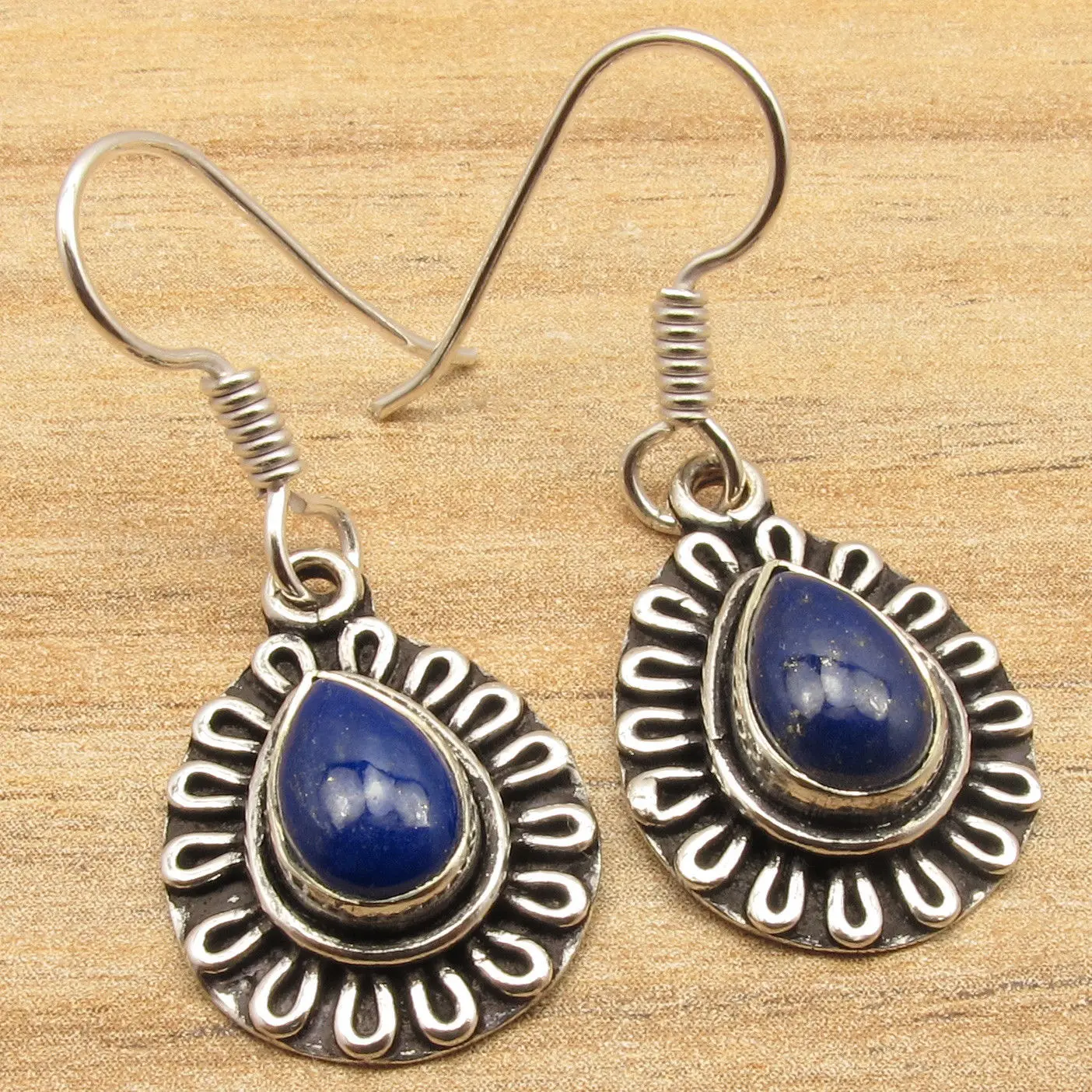 LAPIS LAZULI Gemstone 925 Sterling Argent plaqué levier dos Femme Boucles d/'oreilles