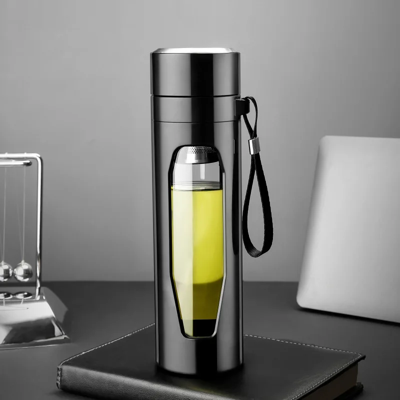 

580ml Double Wall Glass Tea Infuser Bottle For Water Coffee With Lid Rope Tour Drink Filter Portable Outdoor Car Direct Drinking