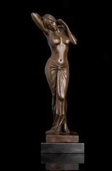 

42 CM West Art Deco Bronze Half Naked Bathrobe Women Girl Fair Maiden Sculpture