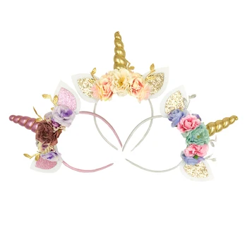 

10pcs/lot Unicorn Floral Crown Headbands Newly Arrival Christmas Baby Girls Cloth Diadem Faux Flower Tiara Hairband Kidocheese