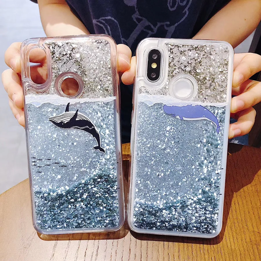 

Cute Cartoon Dynamic Liquid Quicksand Case for Xiaomi MI A1 5X MIX2s 8 Whale Case for Xiaomi Redmi note 5 pro 5 plus back cover