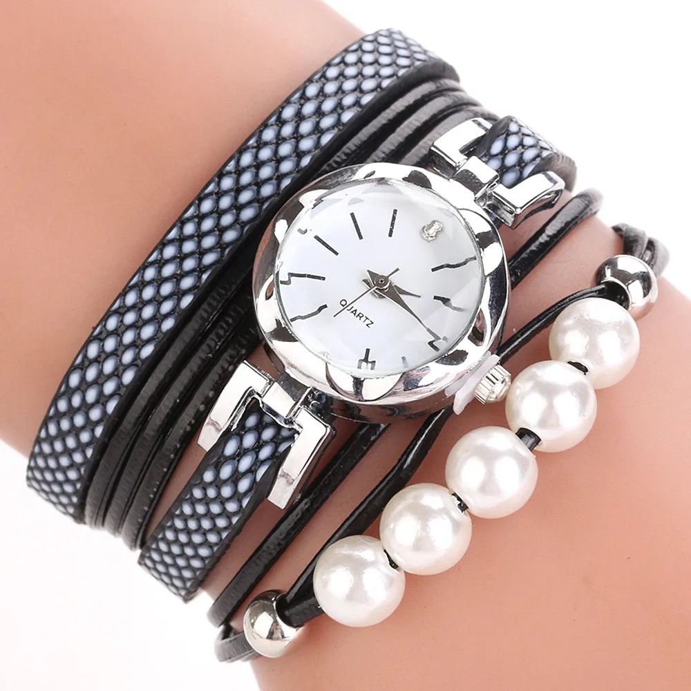 CCQ женские часы модные Relogio Feminino повседневные аналоговые кварцевые женские часы со стразами и жемчугом Браслет Bayan Kol Saati Orologio - Цвет: Black