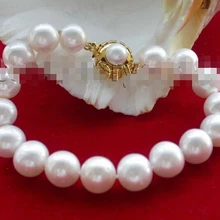 " подлинная природный 11 мм белый круглый жемчужный браслет! Благородный стиль естественно прекрасно jewe быстрая