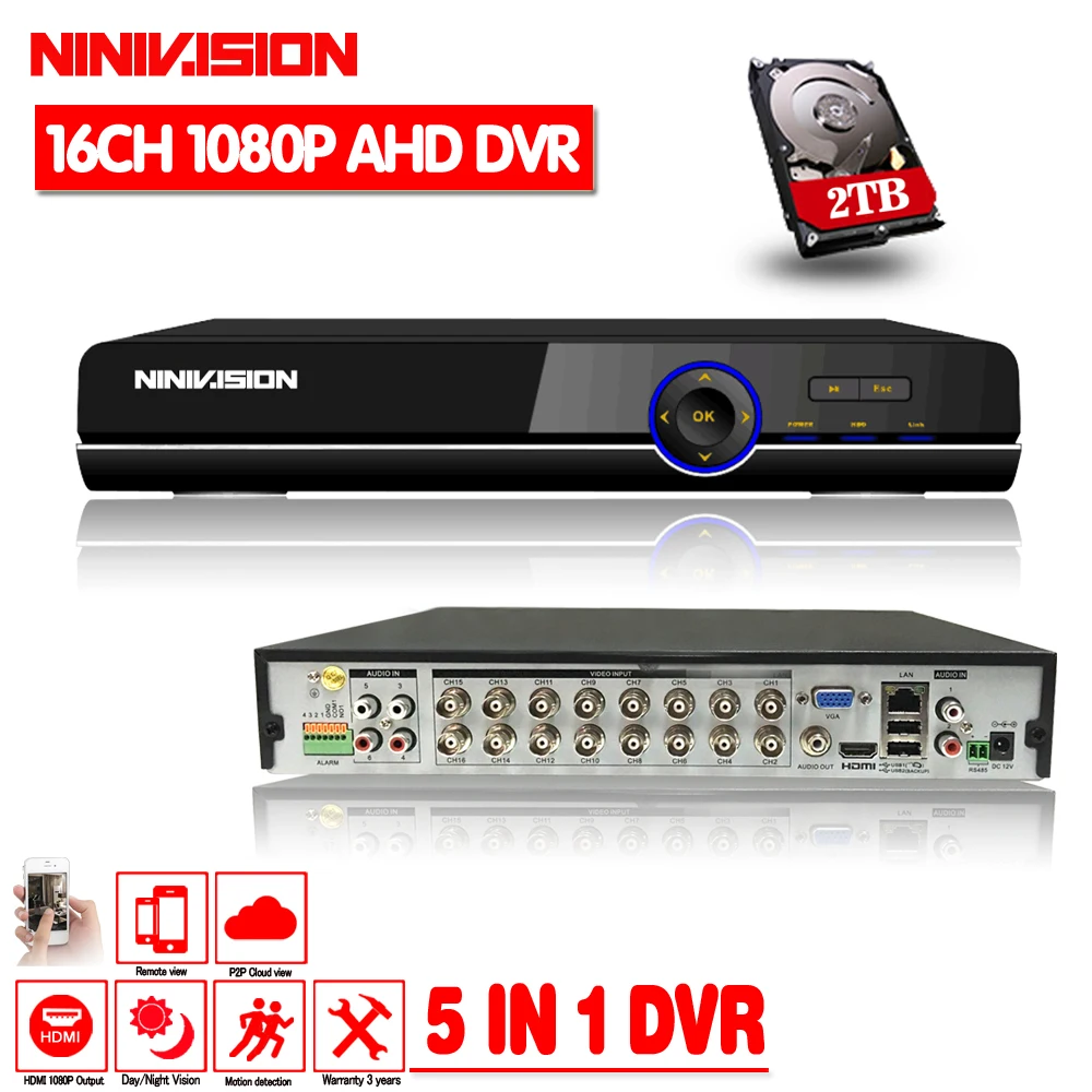  NINIVISION 16CH 1080 p HDMI H.264 Standard HD AHD Video Recorder Audio RS485 PTZ del CCTV DVR 16 Ca