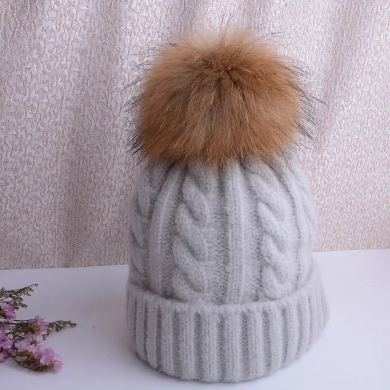 winter hat female winter cap hat with pompon knitted caps women beanie female hats for women pom pom hat - Цвет: grey