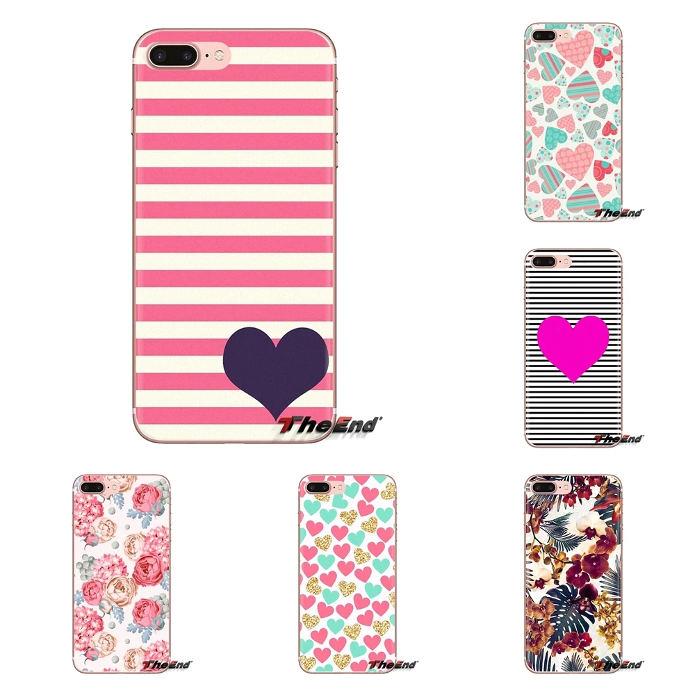Розовый в полоску Сердце Любовь Роза цветок для Huawei G7 G8 P7 P8 P9 P10 P20 P30 Lite Mini Pro P Smart Plus