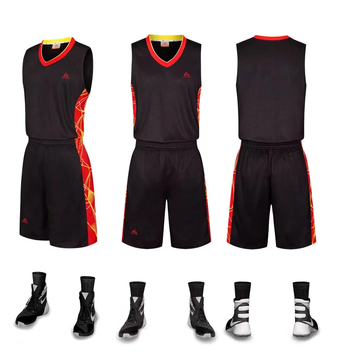 Lidong Баскетбол Майки Спортивная форма с Рубашка без рукавов и Шорты команды школа устанавливает, настройки доступны 008 - Цвет: black