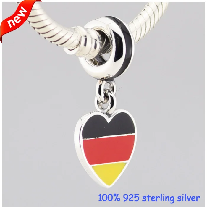 

Germany heart flag Silver Charms Summer Style New 925 Sterling Silver Beads DIY Jewelry Wholesale 09234