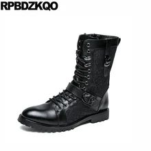 Армейские из плотной ткани с искусственным мехом, зимние, черные, удобная мужская обувь Осенняя мода в винтажном стиле; сезон осень; мотоциклетные ботинки до середины икры в стиле милитари