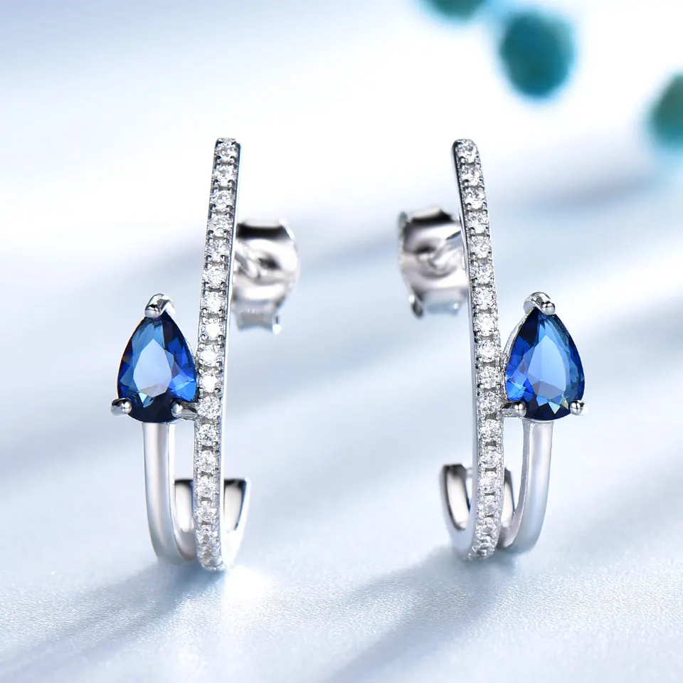 UMCHO Sapphire 925 sterling silver earrings for women EUJ067S-1 (7)