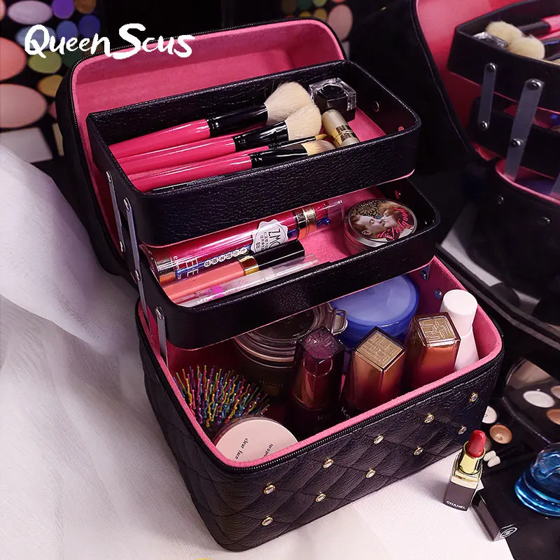 Цена Для женщин случайные складной слоев профессиональный макияж мешок высокое качество прекрасный косметический Box Дорожный Чехол для хранени...