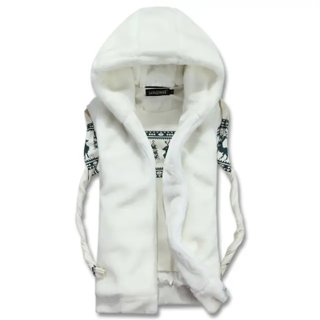 Bri 2021 New winter Autumn men Sleeveless Faux Fur Jacket for Men Fashion Warm Hooded Male Winter Vest Waistcoat Mens Vests white
