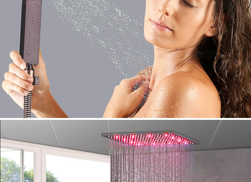 Premium Quality Brass Black Shower Set Bathroom 16 Rain Thermostatic Faucets ORB LED Shower Spout Diverter Mixer Handheld Set (9)