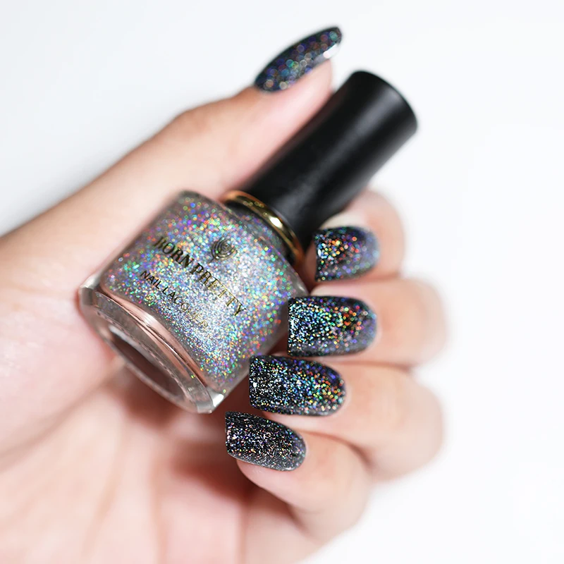 Лак для ногтей BORN PRETTY с блестками блестящий верхний слой черный лак серии Datura