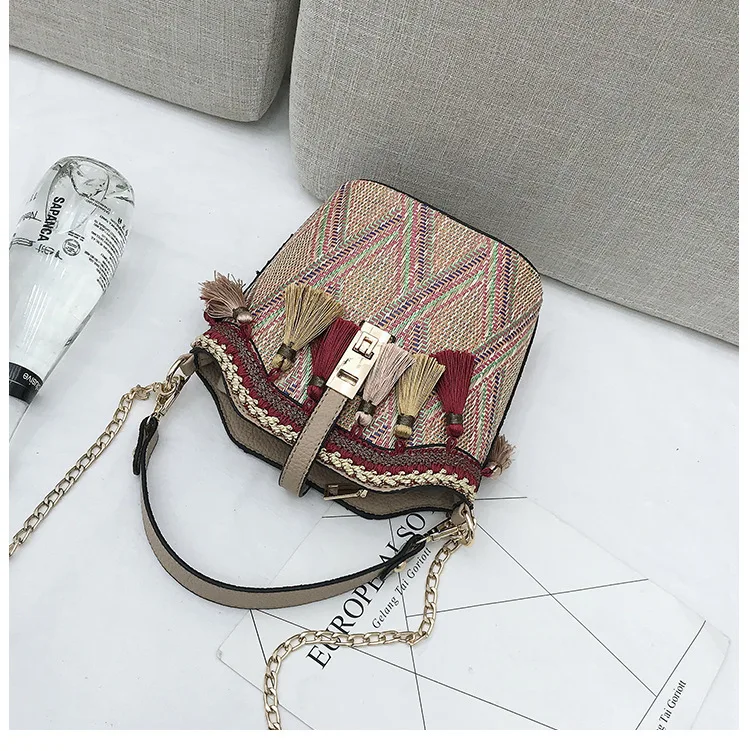 Summer Handbag for Women 2019 Tassel Beach Bag Straw Rattan Luxury Handbags Bohemian Tote Shoulder Bags Bucket New