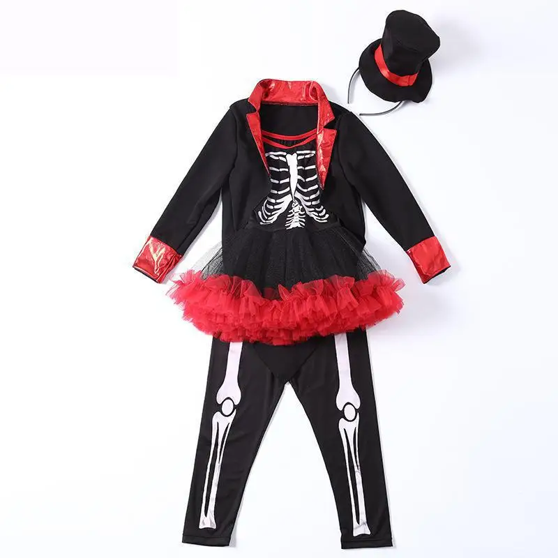 

New Halloween Sugar Skull Costume Fancy Dress For Kids Girls Carnival Skeleton Costume Tutu Baby Party Outfits Children Cosplay