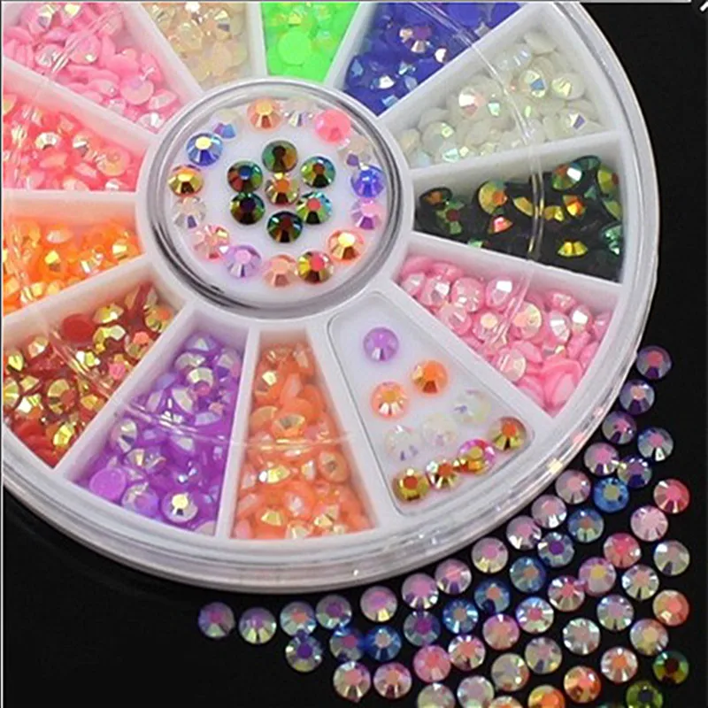 

Flazea Hot 1 box 12 colors Acrylic Nail Art Decoration Glitter Rhinestones Stickers 2mm Jelly Drill for 3D Nail Art Accessories