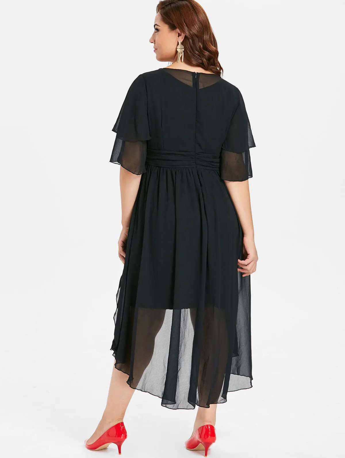 Wipalo размера плюс 5XL с высокой талией и кружевной панелью, платье с высокой низкой талией, элегантное женское вечернее платье до середины голени с короткими рукавами