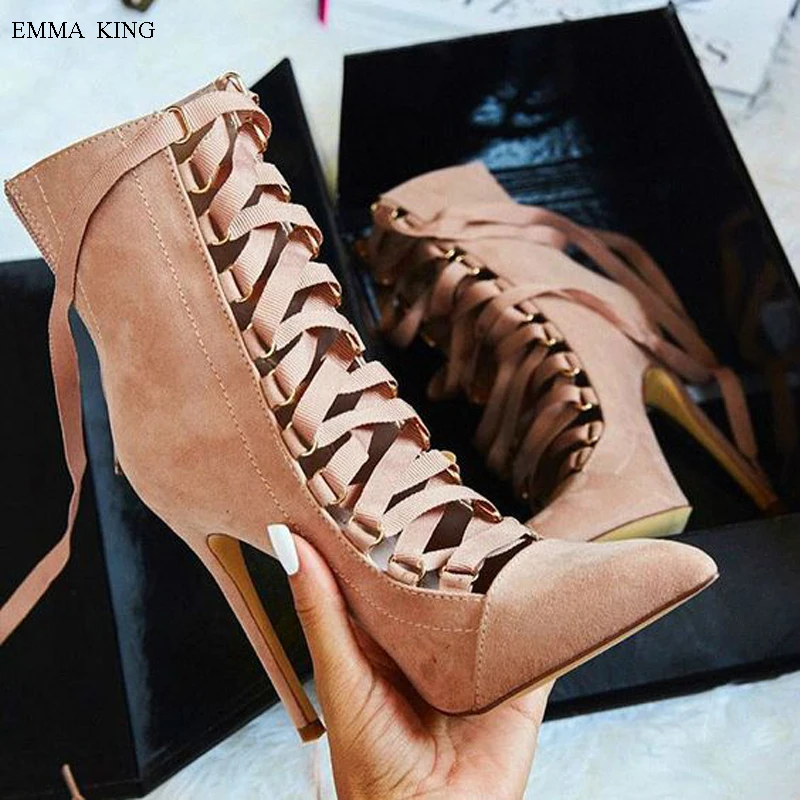 

Plus Size 43 Ankle Boots For Women High Heels Mujer Lace-Up Shoes Woman Stivaletti Tacco Alto Short Boots Casual Ladies Footwear