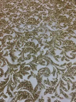 

Top sales sat-41556 with glued glitter African glitter Guipure Lace African Cord Lace Fabric