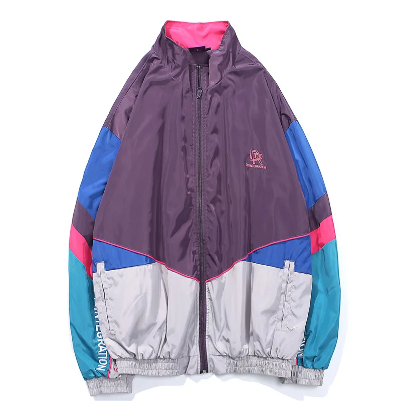 Harajuku цветная куртка в уличном стиле Мужская ветровка хип-хоп с вышивкой большого
