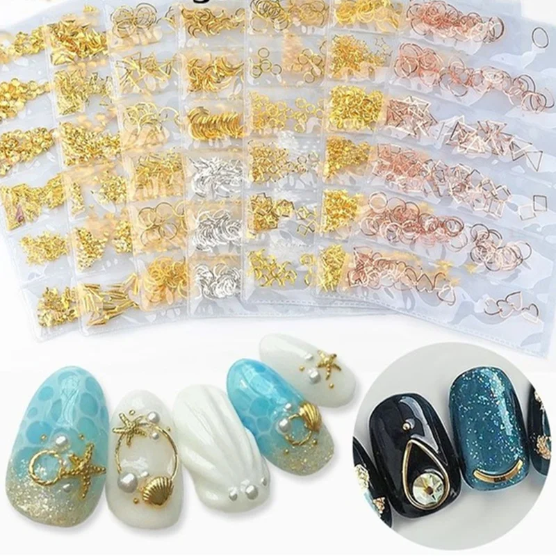 

1Pack 3D Nail Art Decorations Gold Silver Mixed Hollow Metal Frame Ocean Seashell Metallic Studs Rivets DIY Manicure 065