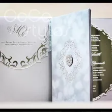 Cocostyles индивидуальный Премиум серый бархат в сложенном виде и серебряное зеркало ариловая пригласительная открытка с хрустальной брошью для королевской свадьбы