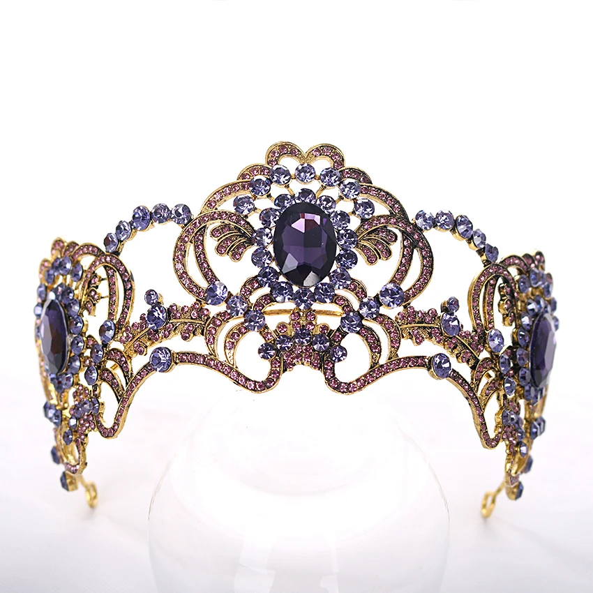

Xinyun Vintage Baroque Queen Crown Delicate Purple Crystal Bridal Tiara Wedding Jewelry Hair Accessories Ladies Rhinestone Crown