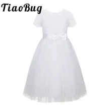 Детское белое Тюлевое длинное платье для девочек, держащих букет невесты на свадьбе, бальное платье с бантом для девочек, платье для причастия, торжественные платья, Vestido