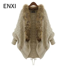 ENXI Осень Зима Материнство для женщин с длинным рукавом пальто мягкий и теплый вязаный для беременных меховой воротник