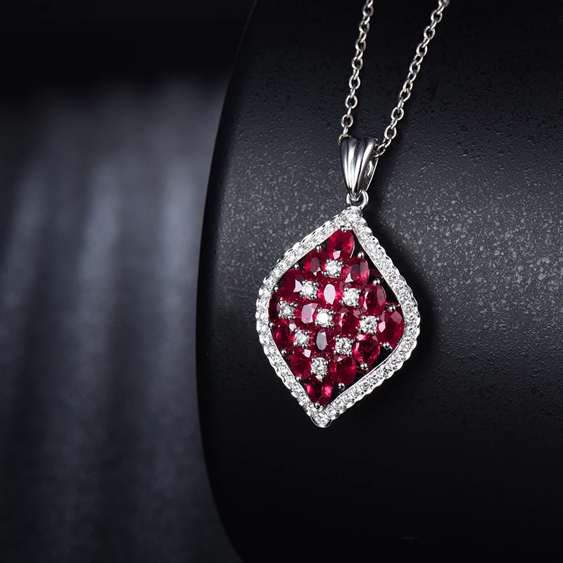 US $1.519.00 LOVERJEWELRY Ruby Pendant 18KT White Gold Genuine Diamonds Natural Ruby Emerald Sapphire Necklace Pendants Jewelry Making