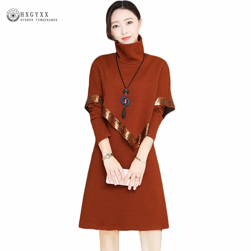 

2019 New Autumn Winter Fashion Women Turtleneck Bottoming Sweater 2 Piece A-Line Dress Sets Ladies Casual Knitwear Suit Okb533