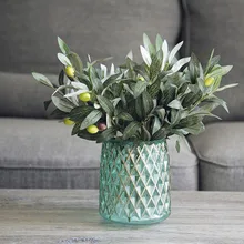 Green Artificial Olive Branch Greenery Plants Olive Leaf Home Wedding Decoration Fake Flower Christmas Decoration Flowers merry christmas reindeer olive branch print round beach throw