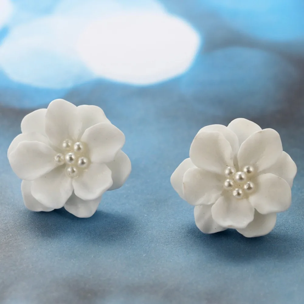 Big White Simulated Pearl Flower Earrings For Women Fashion Jewelry