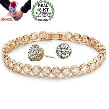 OMHXZJ торговля AAA циркон кристалл серебро золото 18 К Платина женщина невесты только любовь браслеты серьги Ювелирные наборы ST109