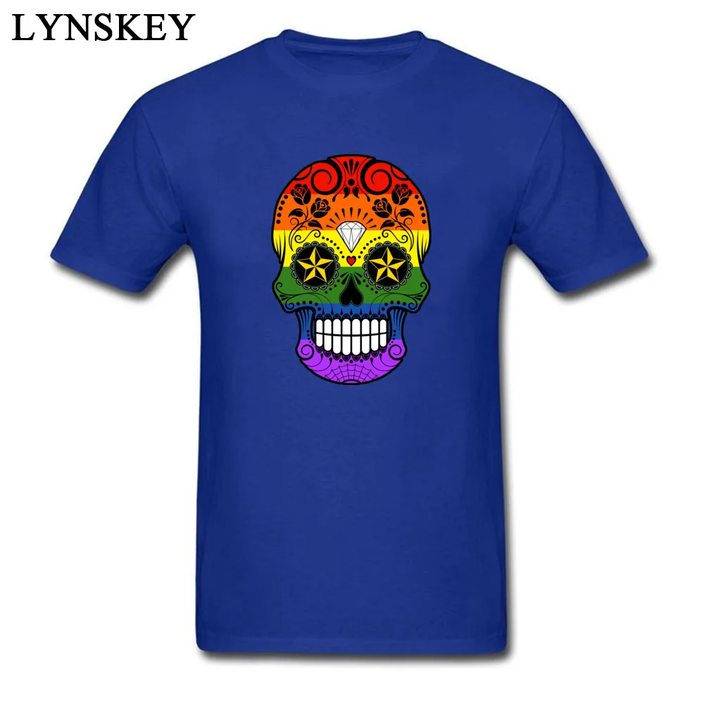 Men's Tops Shirt Fashion Unique T Shirt 100% Cotton Fabric O Neck Short Sleeve Normal Casual Tee Shirt Top Quality Drop shipping Gay Pride Rainbow Flag Sugar Skull blue