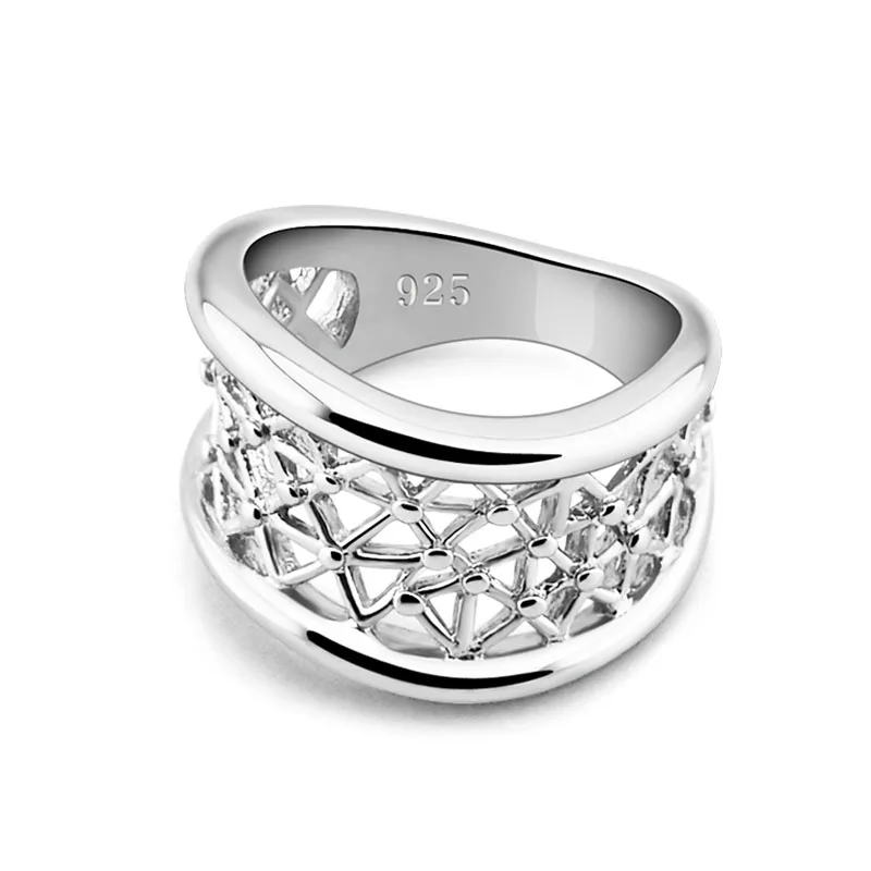 

925 sterling silver wavy ring. Woman solid silver mesh big ring. Fashion female engagement ring. Charming lady silver jewelry