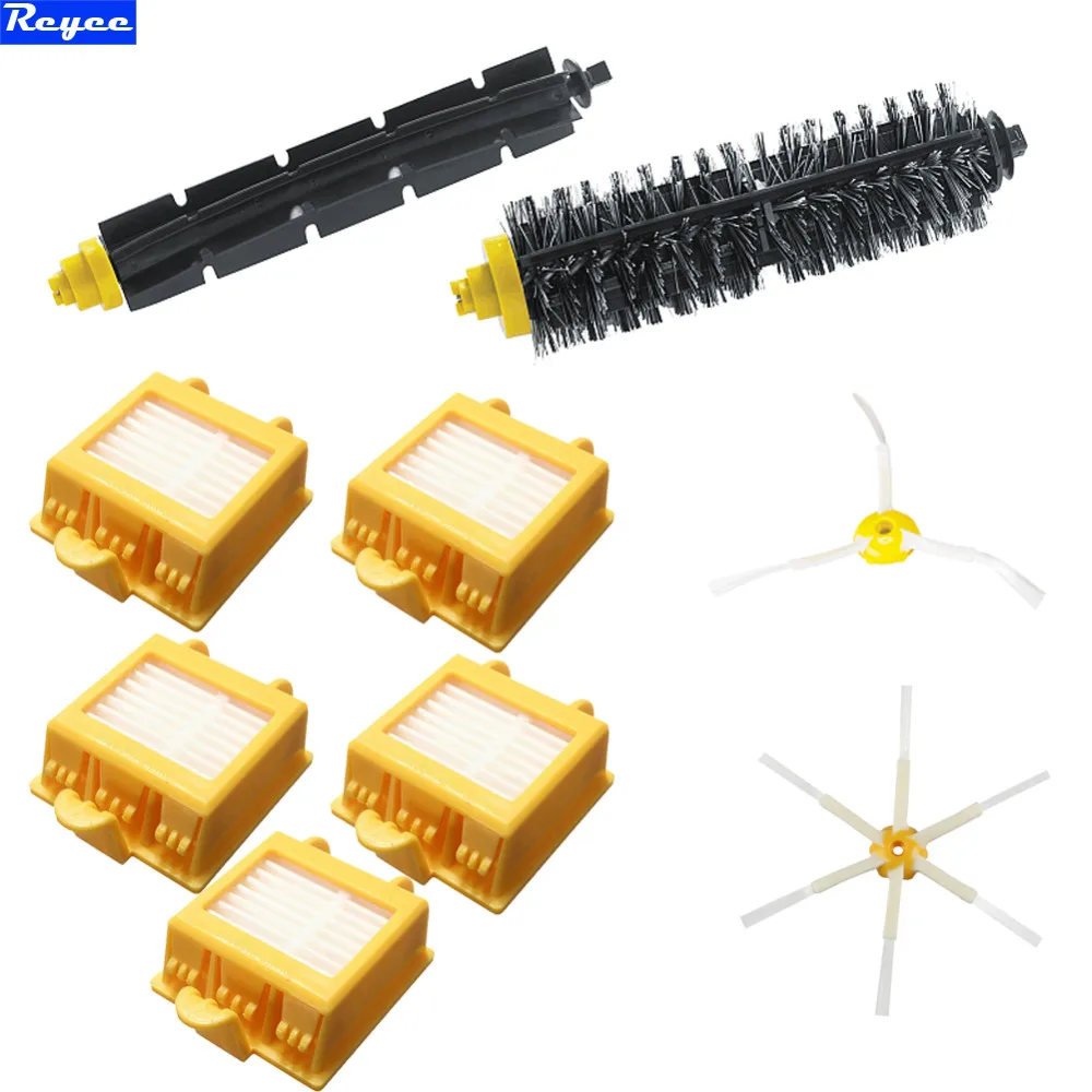 Total 9Pcs/Lot Beater Brush Filter Bristle 3 & 6 Armed Pack For iRobot
