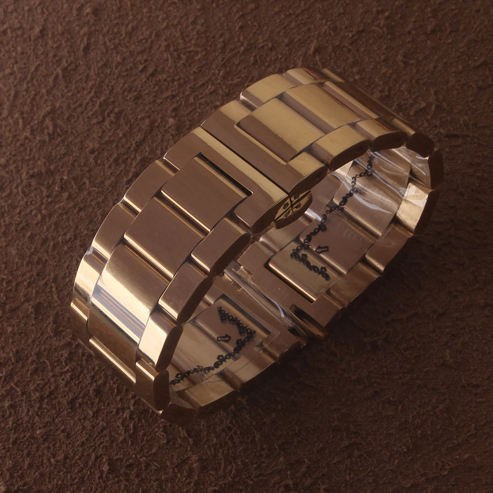 

High quality Stainless Steel 3 Beads Watch Strap Watch Band 18mm 20mm 22mm 21mm 23mm 24mm Men's Watchband Strap accessories Gold