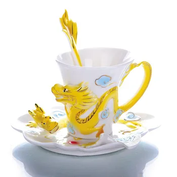 

Refined Pottery Drinkware Porcelain enamel china Dragon Cups Ceramics Coffee cup 3pcs/set(1 cup, 1saucer, 1spoon)