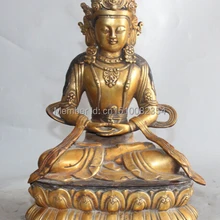 1" Клеймо Китайский Фиолетовый Бронзовый 24 К Золото Амитаюс долголетие Бог Статуя Будды
