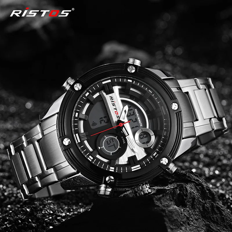 

RISTOS Military Men Sports Wrist Watch Casual Dual Display Male Watch Chronograph Multifunction Men Digital Watches Gifts 9340