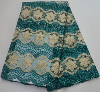 

Latest african laces 2019 high quality green african cord lace fabric with stone african fabric nigerian lace fabrics PS-Q28