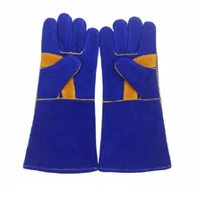 blue Welding Work Gloves with Yellow Palm Welders Thick Cow Split Leather Kitchen Stove Heat Puncture Resistant BBQ Glove