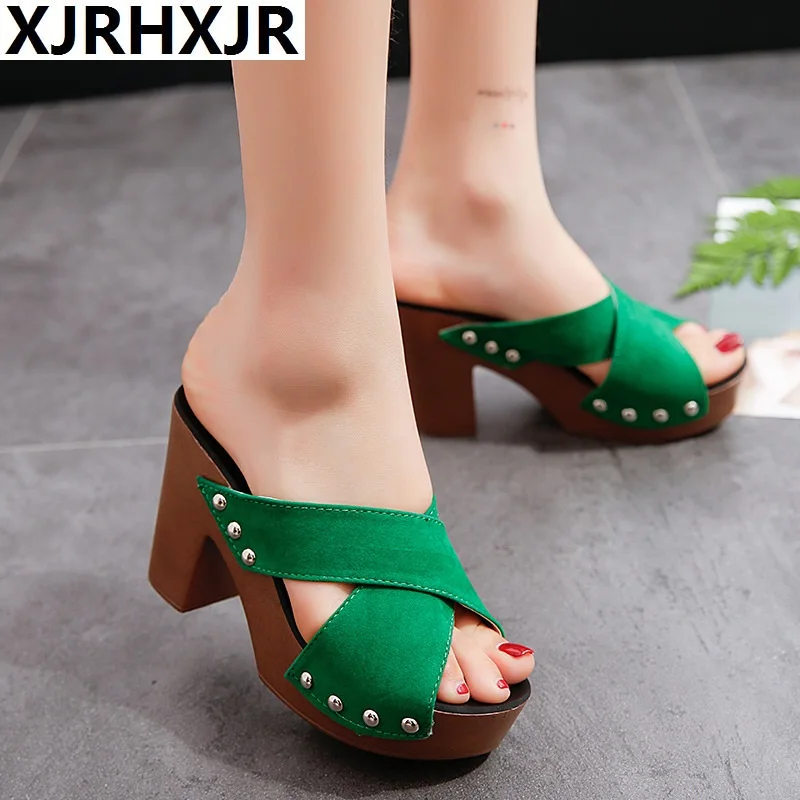 

XJRHXJR Women Shoes Summer High Heels Peep Toe flip flops Ladies Party Shoes Female Slipper Outdoor shoes women Plus Size 34-40
