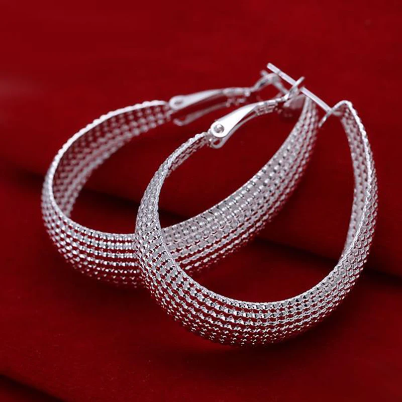 

Fashion 925 Jewelry Silver Plated U Web Water-Drop Ear Hoop Earrings Geometric Earring Pendientes Jewelry for Women Gift LB