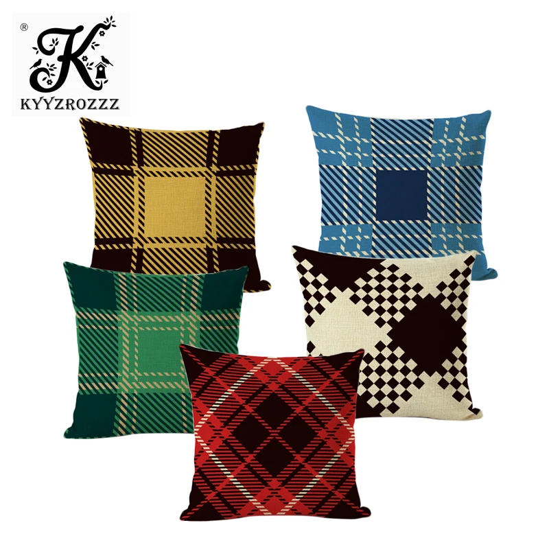 

New-style Plaid Cushion Covers Sofa Bed Home Decoration Cotton Linen Pillowcase